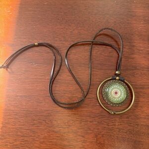 Bohemian Leather & Copper Circular Mandala Pendant Necklace (adjustable)